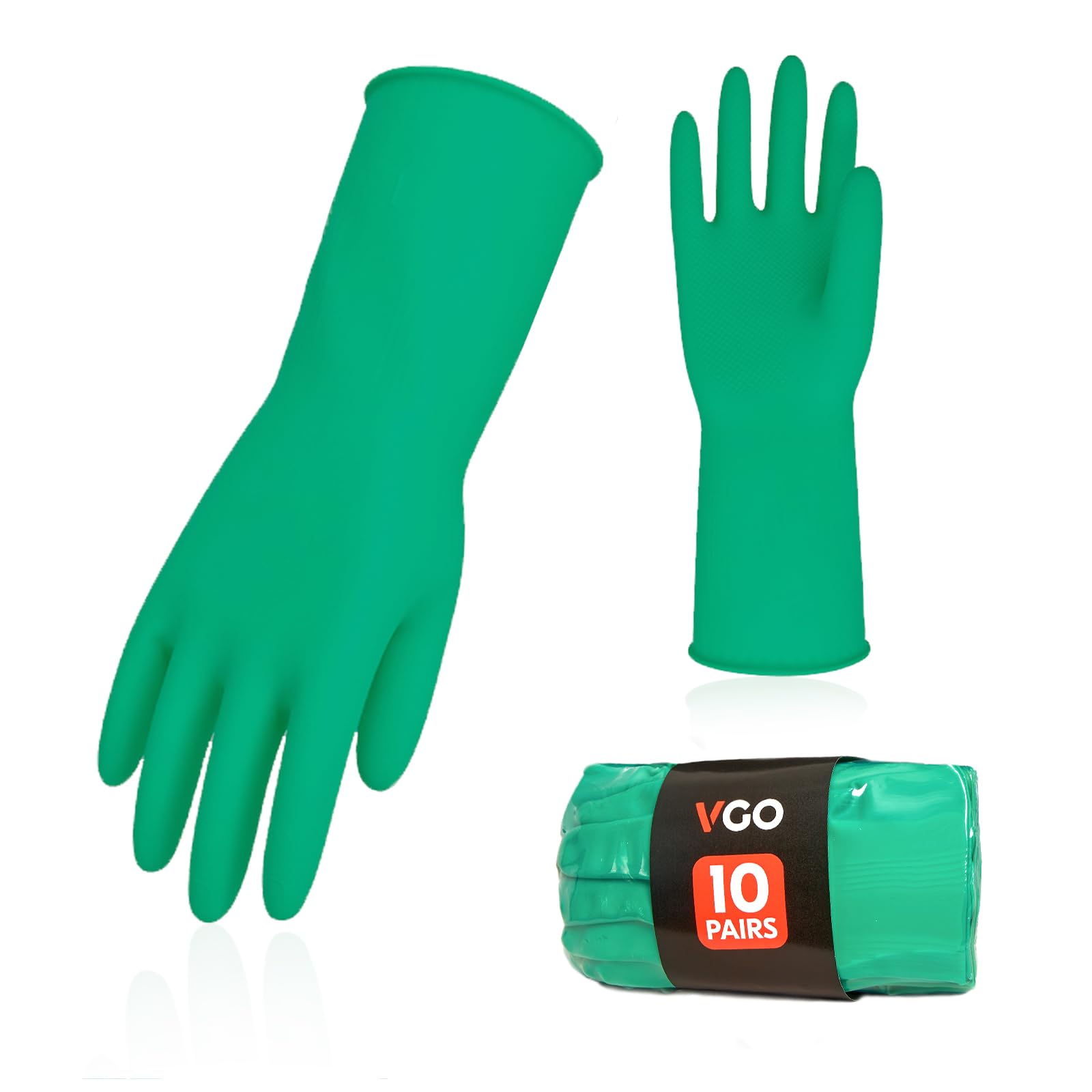 Vgo... 10Pairs Reusable Household Gloves,Rubber Dishwashing Gloves,Extra Thickness,Long Sleeves,Kitchen Cleaning/Working/Gardening(HH4601, Green, S, 10Pairs)