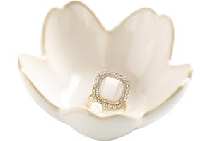 QNMUSUNC Flower Ring Holder Dish, Ceramic Jewelry Tray Dish, Small Trinket Dish, Jewelry Plate Bowl, Cute Jewlery Ring Holder Dish, Aesthetic Room Decor, Christmas Birthday Gifts for Women, 1 pack (white)