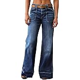Flamingals Wide Straight Leg Mid Rise Baggy Pocket Denim Jeans Without Belt