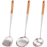 FJNATINH Wok Spatula and Ladle,Skimmer Ladle Tool Set, 17inches Spatula for Wok, 304 Stainless Steel Cooking Utensils