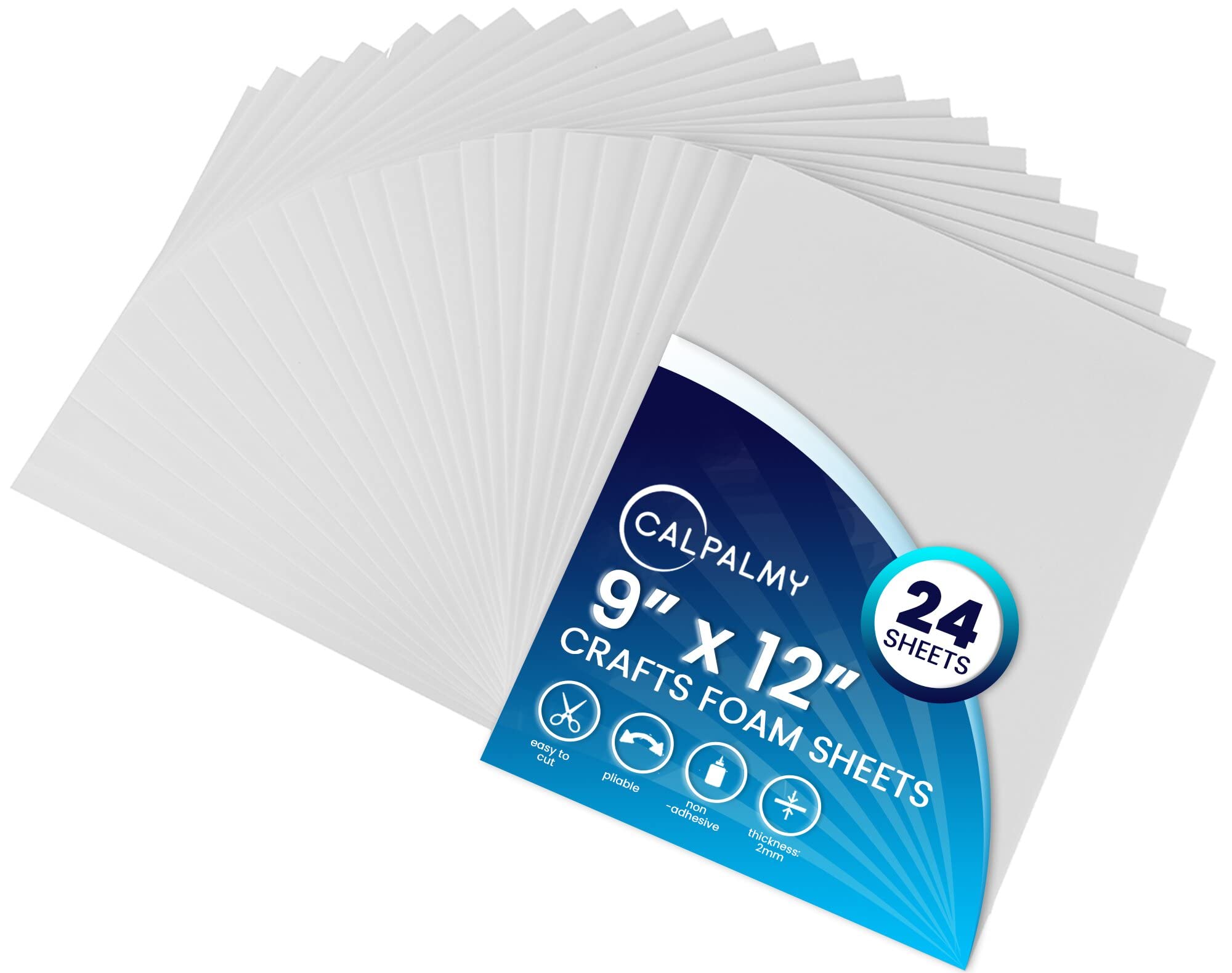 24 Ct Sheets White EVA Cosplay Foam in 9” x 12’’ Sheets; High Density Thick Foam 85 kg/m³, 2mm (1/12”); Great for Costumes, Props, Armor, Masks, Arts and Crafts Projects