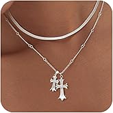 Warshion 14K Gold/Silver Cross Necklace for Women, Dainty Layered Cross Pendant Necklace, Delicate Gold Double Cross Necklaces for Women, Minimalist Religious Jewelry Gift