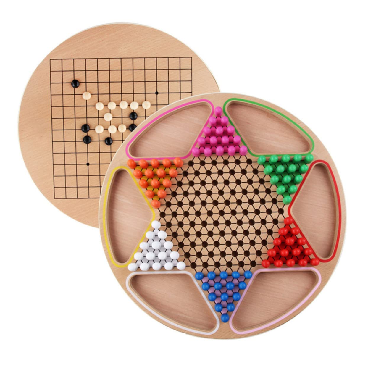 Wooden Chinese Checkers and Gobang Game Set - Smooth Surface Board for Kids and Adults, Ideal for Family Gatherings and Travel Entertainment