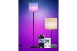YHW Floor lamp for living Room Compatible with Alexa & Google, White Linen Lamp Shade LED Bright Tall Standing Smart Floor Lamp with Remote for Bedroom Office, Modern Color Changing Dimmable WiFi Light.