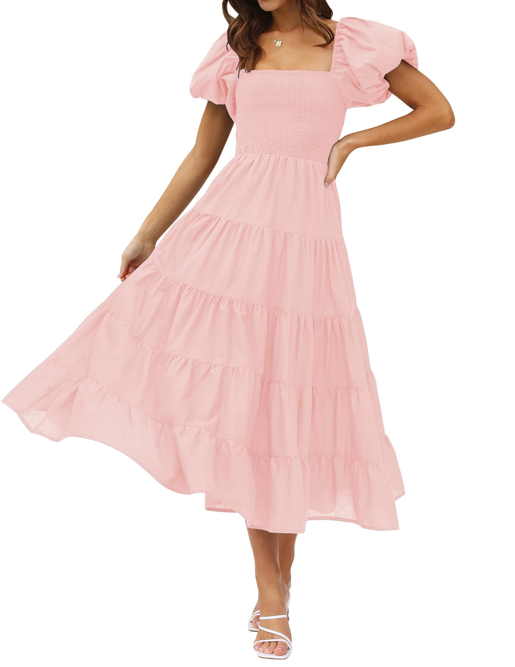 Women's summer square neck bow short sleeve dress