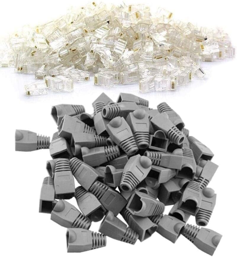 Splinktech Safekom 10x Set Of Packs RJ45 Network Ethernet Cat5e Cat5 Cat 5e CAT6 Cat6e 8P8C UTP STP Gold Plated LAN Cable Plug Crimp Ends Connector Plugs & 10 Pcs RJ45 Crimp End Boots