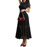 GothDark Womens Elegant Vintage Floral Lace Dress Short Sleeve Double Layer Gothic Midi Wedding Guest Cocktail Dresses