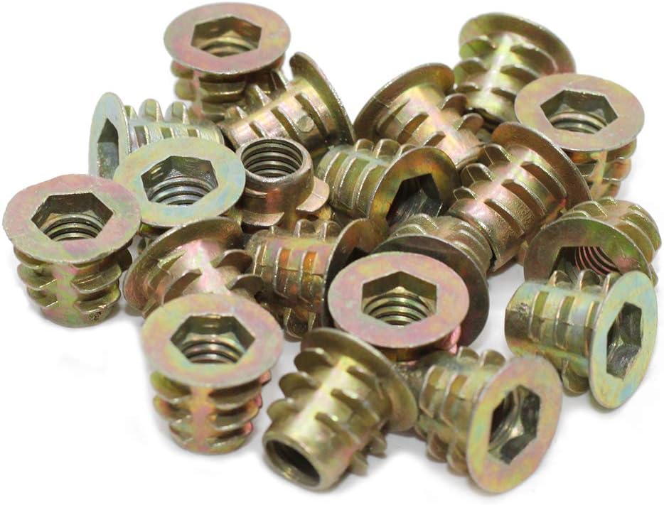 Yoohey 20pcs M6x10mm Threaded Insert Nuts Zinc Alloy Hex Socket Drive Screw-in Nut for Wood Furniture Assortments