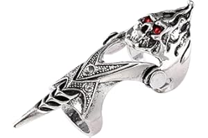 ABJFJE Punk Rock Skull Armor Knuckle Joint Full Finger Double Loop Ring Gothic Adjustable Activity Rings Halloween Cosplay Costume Accessories Jewelry for Men Boy
