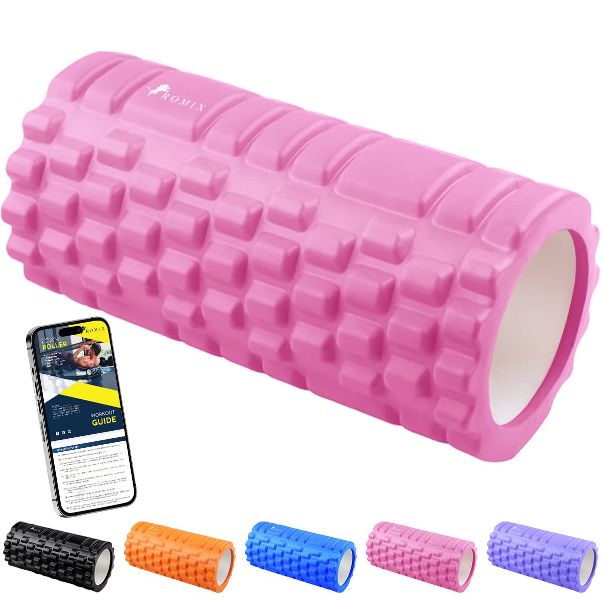 ROMIX Foam Roller for Deep Tissue Muscle Massage to Release Legs and Back Pain, Extra Firm High Density Ultra Durable Resistant Trigger Point Therapy, Crossfit Stretching, Pilates Yoga
