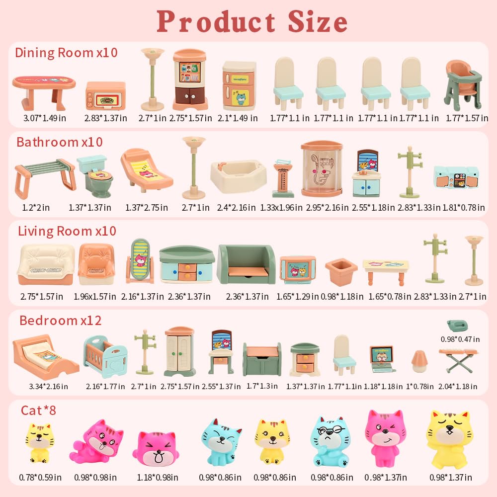 50 Pack Kids Little Dollhouse Furniture Set Toys House Big Dreams for Baby Children Girls Boys Age 3+,Miniature Accessories Educational Pretend Play Toys for Toddler
