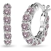Sterling Silver Round Small Colored European Crystals Huggie Hoop Earrings for Women