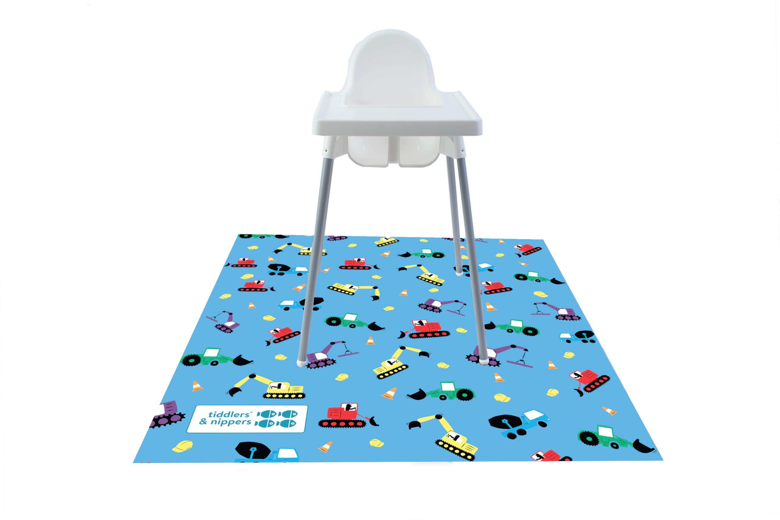 Tiddlers & Nippers Large 130cm x 130cm Reusable Splash Splat Mat | Waterproof, Machine Washable, Anti-Slip | Meal Times Under High Chair, Picnics, Crafts, Play Mat, Table Cloth (Diggers & Lorries)