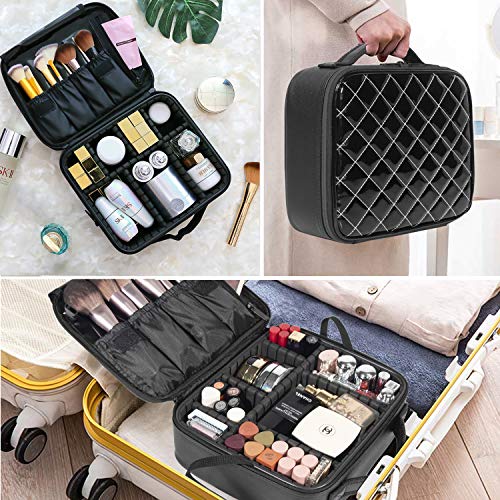 Makeup Bag,WDLHQC Travel Makeup Organizers and Storage Case,Portable Make up Bag Organizer Cosmetic Train (Black) - Thumbnail 6