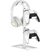 SHUOSUO Controller Holder, Headphone Stand, Gaming Controller Stand for Xbox PS5 PS4 Switch, Headset Holder with Storage Organizer, Universal Desk Game Accessories (White)