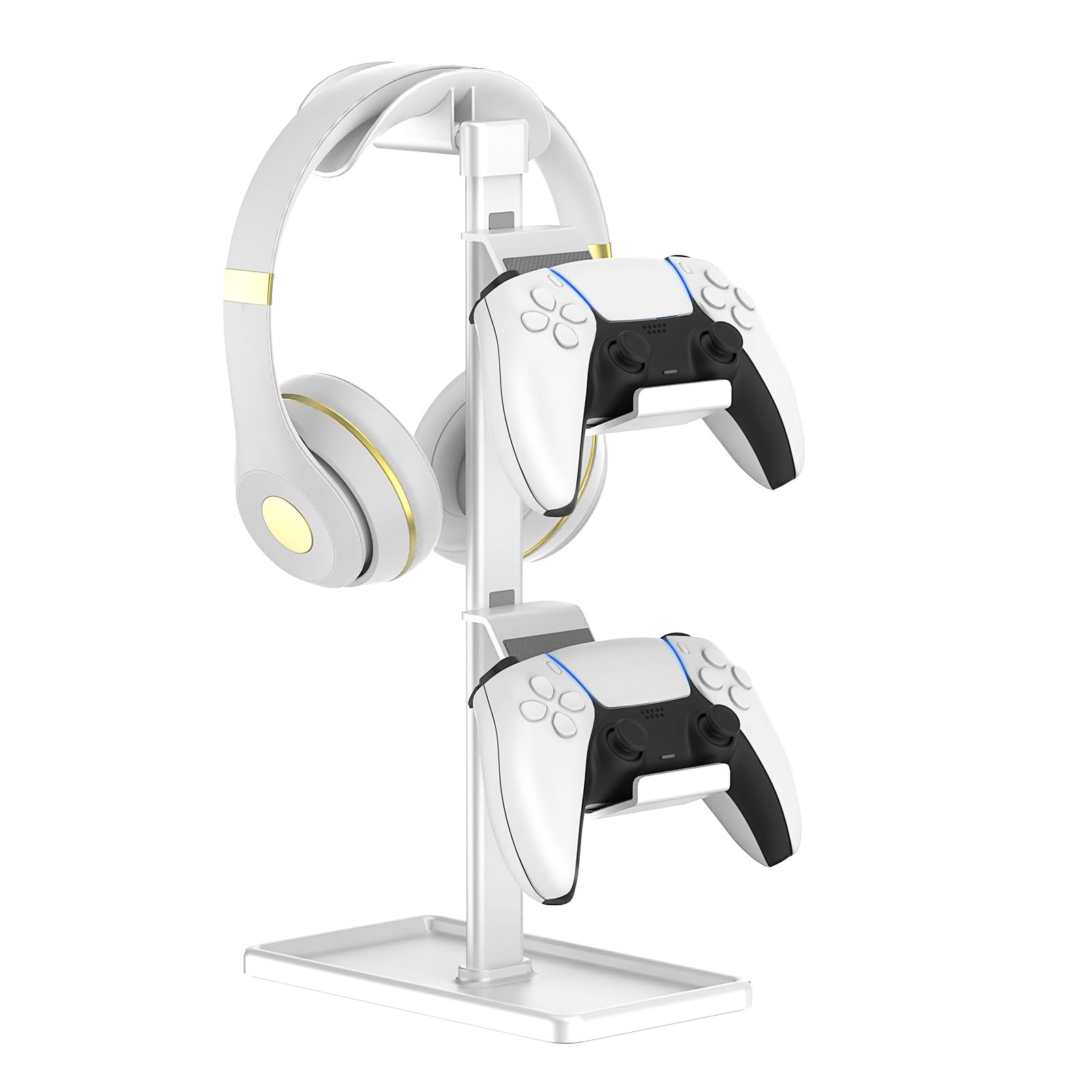 SHUOSUO Controller Holder, Headphone Stand, Gaming Controller Stand for Xbox PS5 PS4 Switch, Headset Holder with Storage Organizer, Universal Desk Game Accessories (White)