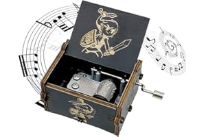 MAD DI Wooden Music Box, Hand Crank Wood Musical Boxes, Antique Engraved Carved Crafts Gift for Wedding, Valentines, Christmas, Birthday(Black)