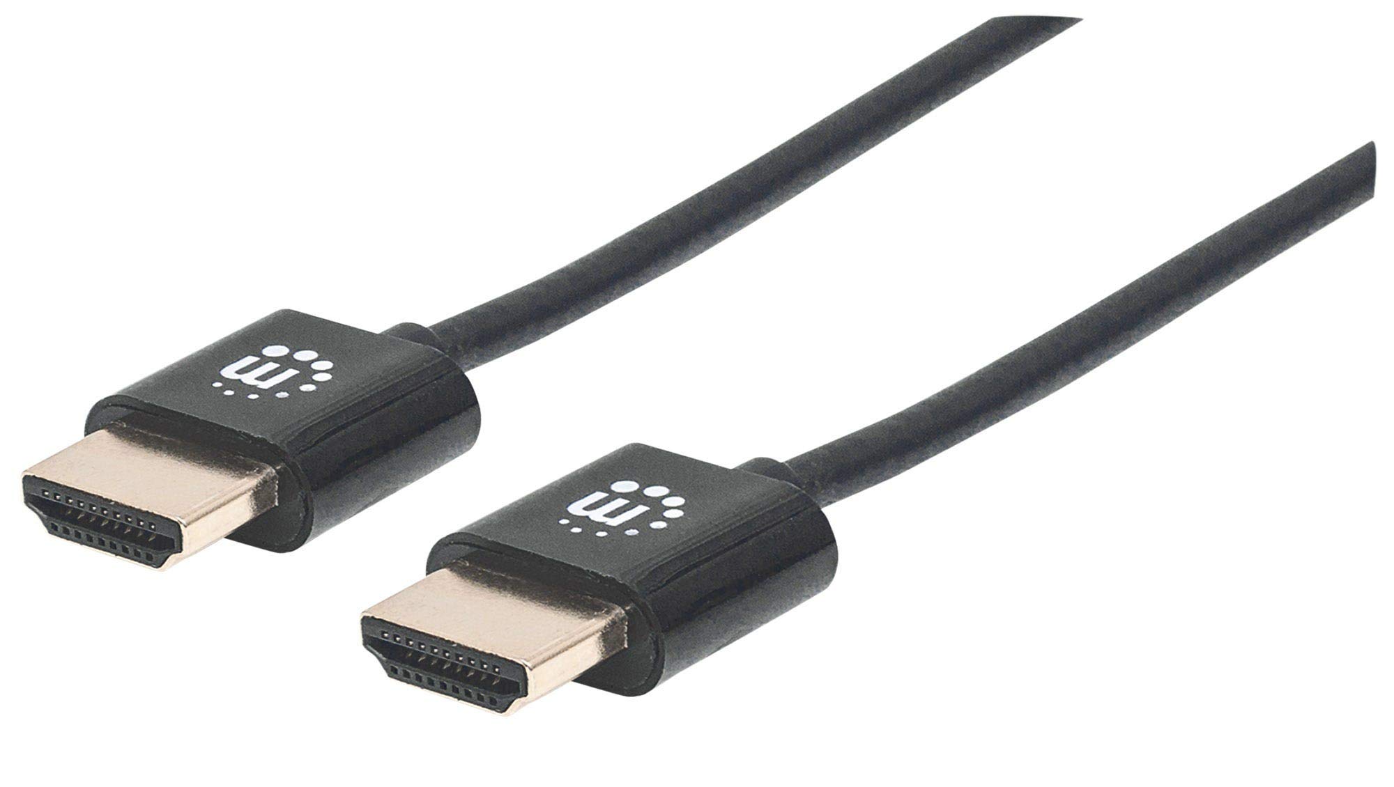 Manhattan HDMI Cable with Ethernet (Ultra Thin), 4K@60Hz (Premium High Speed), 0.5m, Male to Male, Black, Ultra HD 4k x 2k, Fully Shielded, Gold Plated Contacts, Lifetime Warranty, Polybag — image 1