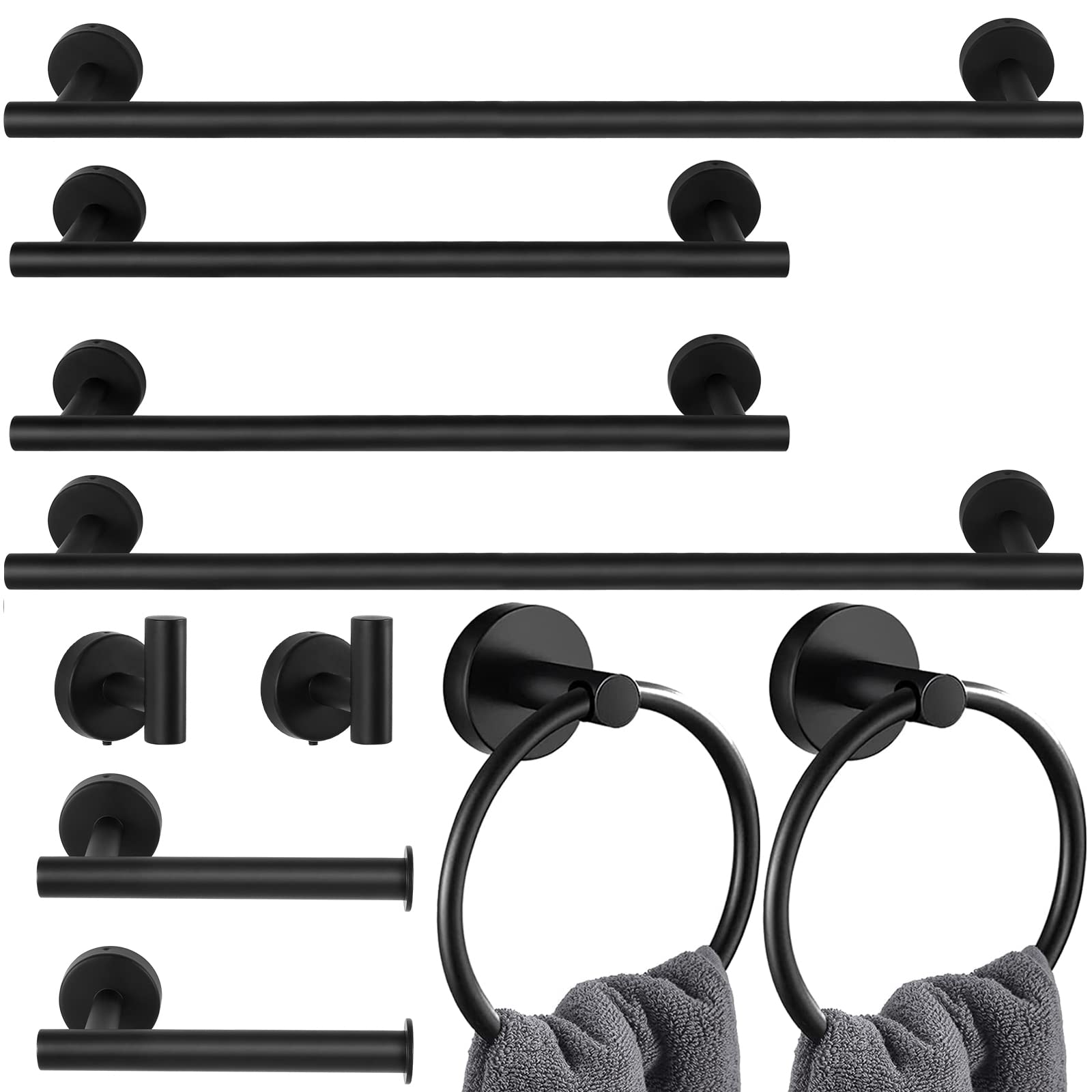 Photo 1 of 10PCS Matte Black Bathroom Hardware Set, Bathroom Accessories Set Include 24&16 inch Towel Bar, Robe Hook, Towel Ring, Toilet Paper Holder