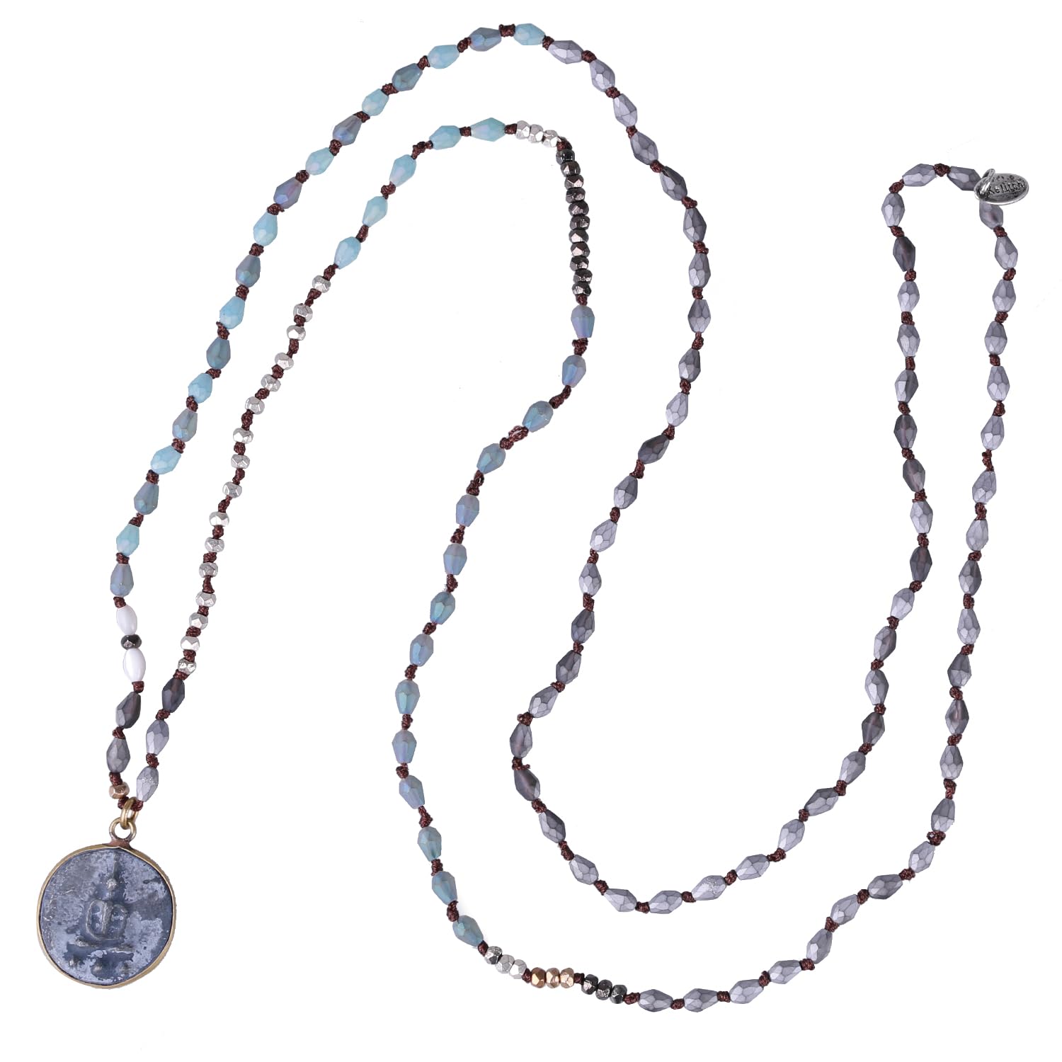 KELITCH Sakyamuni Buddha Pendant Necklaces Crystal Silver Beaded Strand Necklaces Meditation Yoga Jewelry (Green C) โ image 1