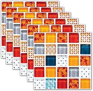 6 pegatinas de azulejos de 7.8 x 7.8 pulgadas, estilo mosaico colorido
