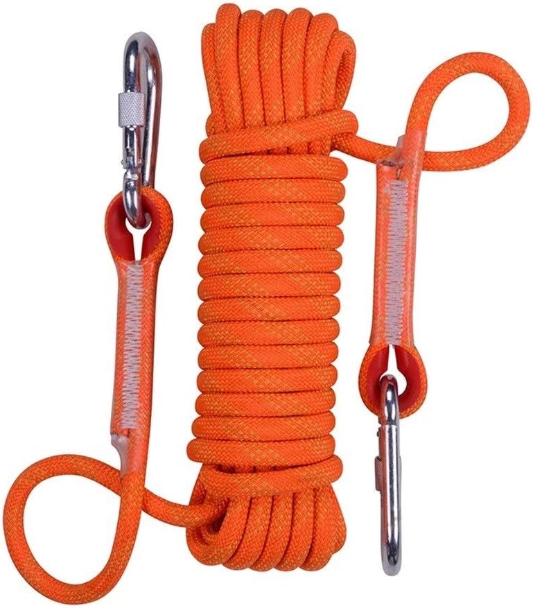 MAIDEHAO 14mm orange climbing rope with double carabiner, tree climbing, camping, traction, safe escape 10M-100M