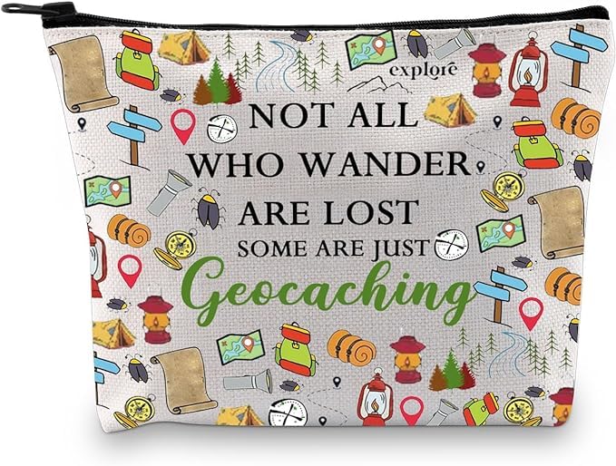 PXTIDY Geocaching Gift for Geocacher Gift Not All Who Wander are Lost Some are Just Geocaching Makeup Bag Outdoor Lover Gift