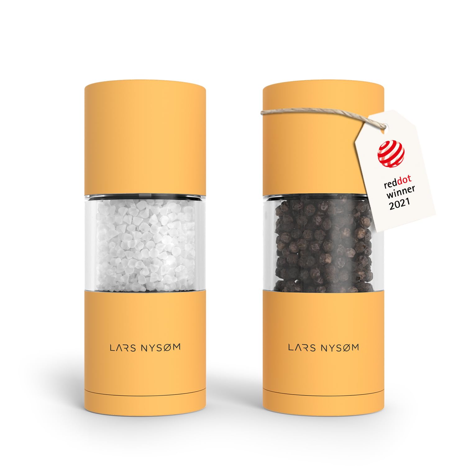Photo 1 of LARS NYSØM Salt and Pepper Grinder Set I Salt and Pepper Mills with Adjustable Ceramic Grinder 2 pieces I Manual Design Spice Mill Set (Mustard Yellow)