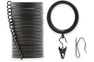 BlastHome Luxury Curtain Rings – Premium Metal with Quiet, Smooth Nylon Inserts – Pinhooks and Clips Included – 1 1/2" Inside Diameter – 18 Rings for Two Standard Curtains – Brushed Dark Brown