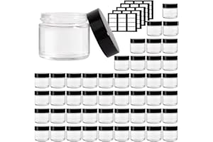 Stellacare 46 pack 2oz Glass Jars Round Empty Cosmetic Containers, Refillable Glass Jars with Lids for Face Creams, Lotions, Powders,Salves Ointments,Potravel Storage