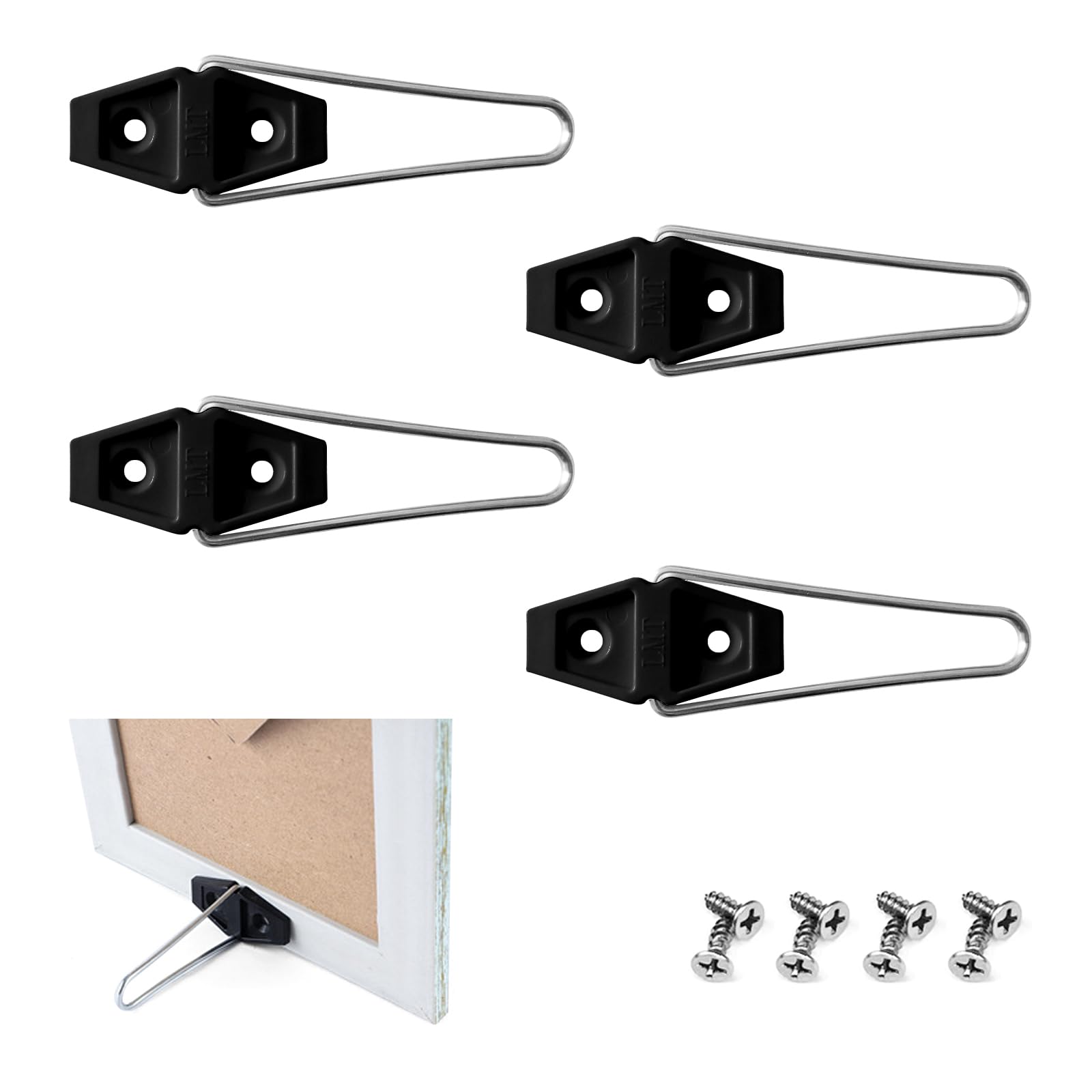 UESDU Picture Frame Stand 4PCS Photo Frame Holder Metal Easel Back Support Tabletop Black Vertical Bracket with Screws Photo Frame Display Accessories