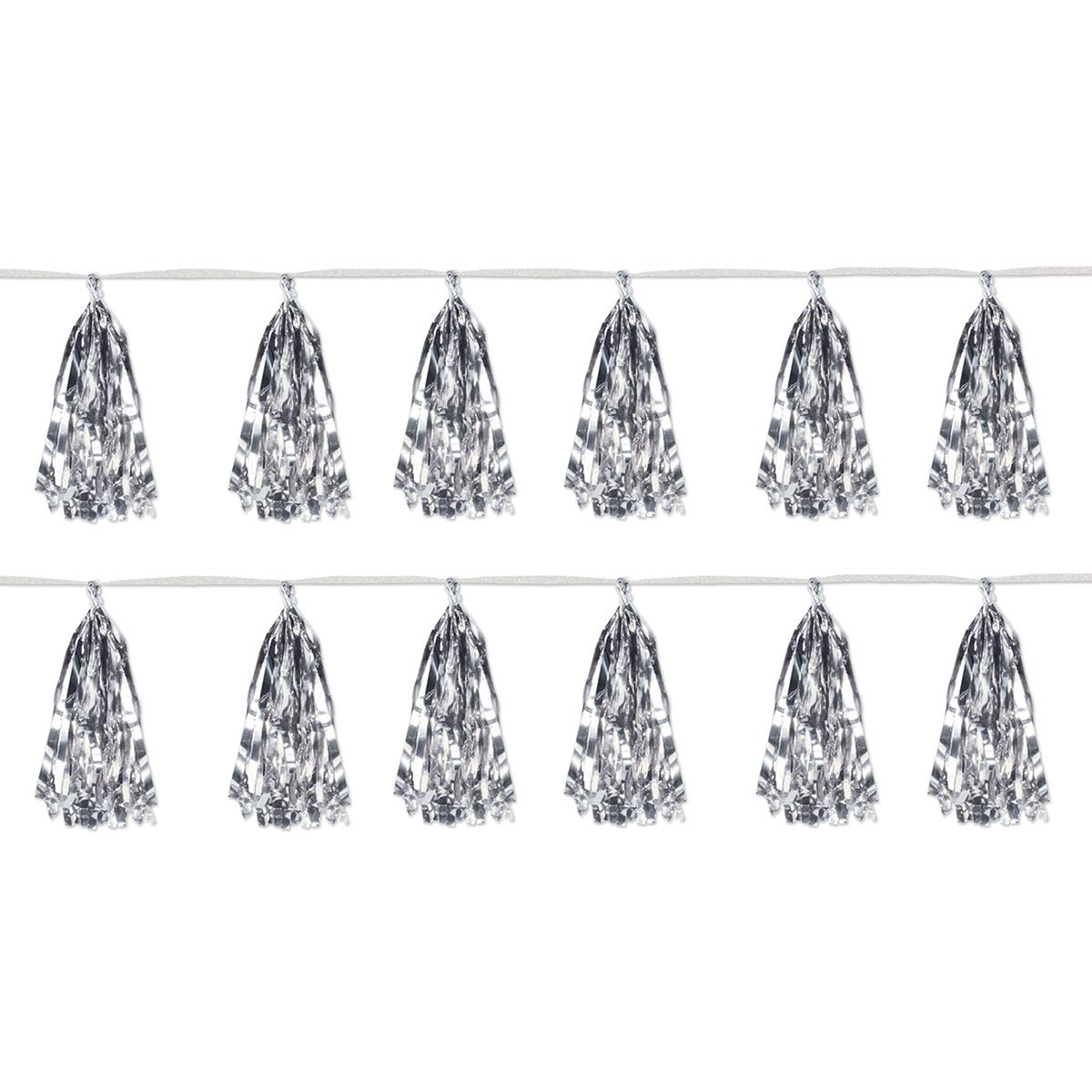 Beistle 59927-S Metallic Tassel Garland, Ribbon, Silver