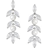 SWEETV Cubic Zirconia Wedding Earrings for Brides Bridesmaids, Elegant Marquise Bridal Dangling Earrings, Crystal Drop earrings for Women Jewelry Gifts