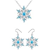 Spiritrain Snowflake Earrings and Necklace Set for Women Elegant Delicate Pave Crystal Cubic Zirconia Winter Frozen Flower Stud Earrings for Birthday Valentine Mother's Day Christmas Jewelry Gifts