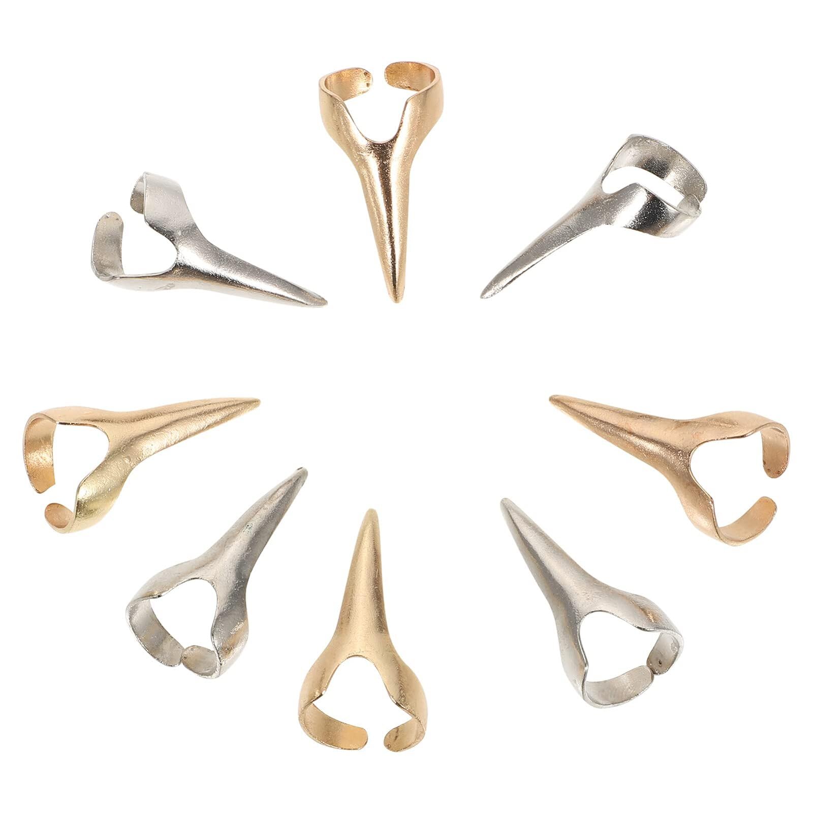 CVNRCLP 8-Piece Metal Hair Parting Tool Set – Curling and Braiding Rings for Sectioning, Halloween Cosplay Claws, Retro Finger Accessories in Gold & Silver
