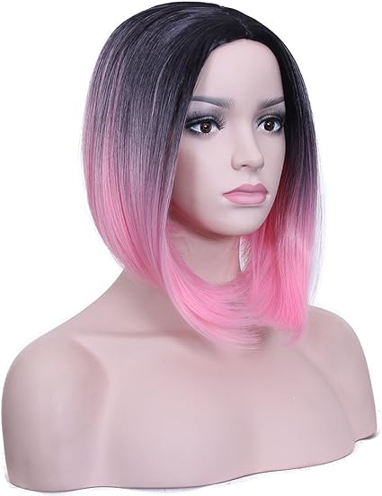 Deifor Dark Roots Highlights Bob Wigs Short Straight Ombre