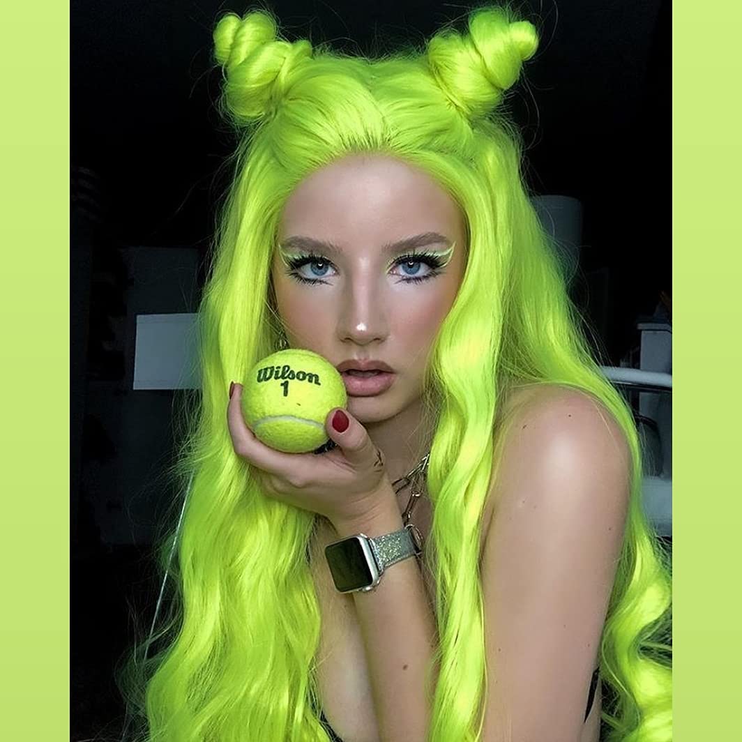 Long Body Wave Synthetic Lace Front Wigs for Women Flurescent Green Middle Parting Natural Looking Women’s Gluess Heat Resistant Frontal Lace Wigs 26‘’ — image 1