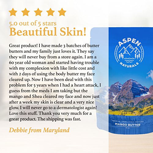 Mango Butter Pure Raw Unrefined - 16 Oz - All Natural Skin Moisturizer with Intensive Healing Properties - Unscented - Use for Body Butter, Lotions, Cream, Hair Products - Aspen Naturals Brand - Thumbnail 4