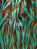FAUX FAKE FUR 3 TONE SPIKED SHAGGY LONG PILE FABRIC - Black Green On Brown - 60
