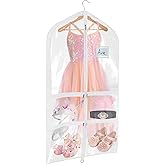 Univivi Clear PVC Dance Costume Bags Garment Bag 40 Inch for Dance Competitions, with 4 Medium Clear Zipper Pockets and 1 Large Back Zippered Pocket (Clear)