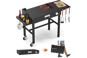 SKOK Portable Grill Table for Blackstone Griddle, 31" W x 17" D Folding Cart Stand, Adjustable Table With Paper Towel Holder, Fits 17"/22"/32" Large Space