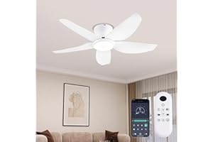 GJeg Ceiling Fans with Lights, 43 Inch Low Profile Ceiling Fan with Light and Remote/App Control, Flush Mount, Reversible DC Motor, 3CCT, Dimmable, Noiseless, White Ceiling Fan for Indoor/Outdoor Use