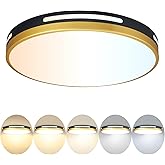 Wheatronic 15 Inch LED Flush Mount Ceiling Light Fixture Black and Gold, 36W Dimmable Modern Kitchen, Bedroom, Bathroom, Livi