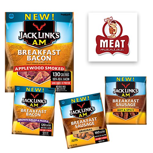 Jack Link's AM Breakfast Sausage & Jack Links AM Bacon Jerky Sampler Gift Pack (4pk)