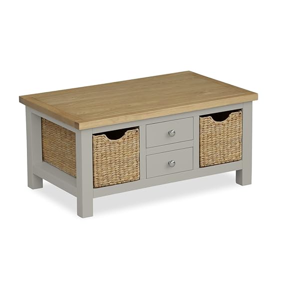 Roseland Furniture Ltd Farrow Grey Painted Coffee Table with Baskets