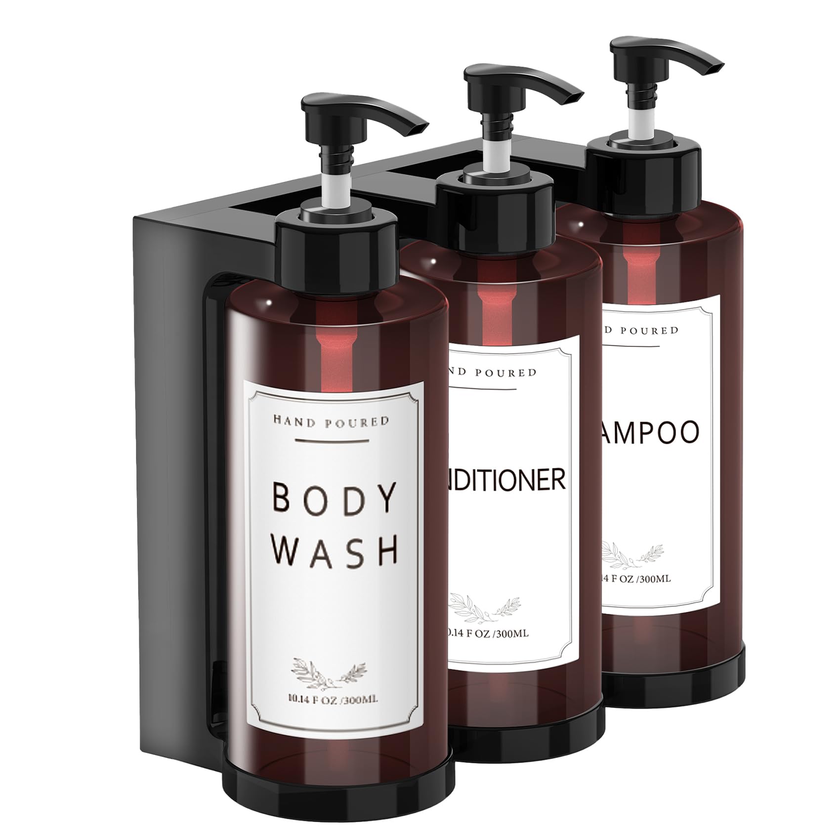 NICEME Soap Dispensers, Wall Mounted Shampoo Bottle Pump Dispenser, 300ml with Label, Suitable for Bathroom, Kitchen, or Hotel, Refillable for Lotions, Shower Gels, and Conditioners