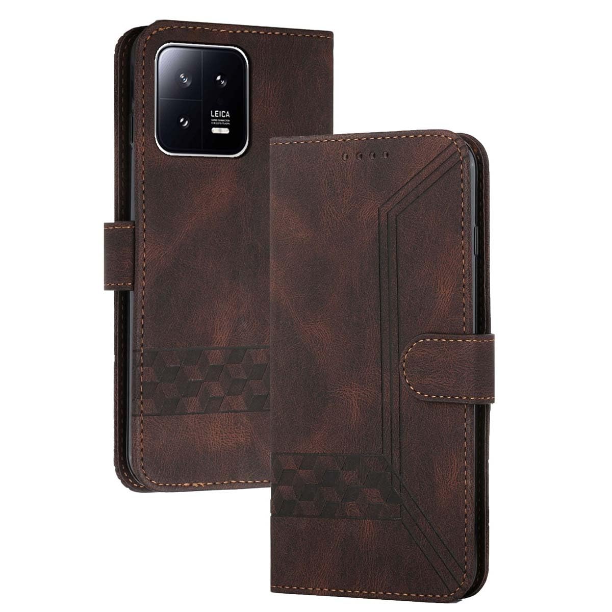 mvced folio Case Compatible with Xiaomi 13,Premium PU Leather Case Flip Wallet Phone Cover with Kickstand Card Slots TPU Shell,Coffee