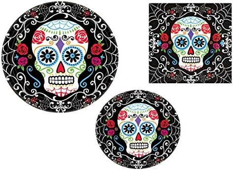 Day of the Dead Halloween Party Pack! 18 Dinner Plates, 18 Dessert Plates & 36 Lunch Napkins