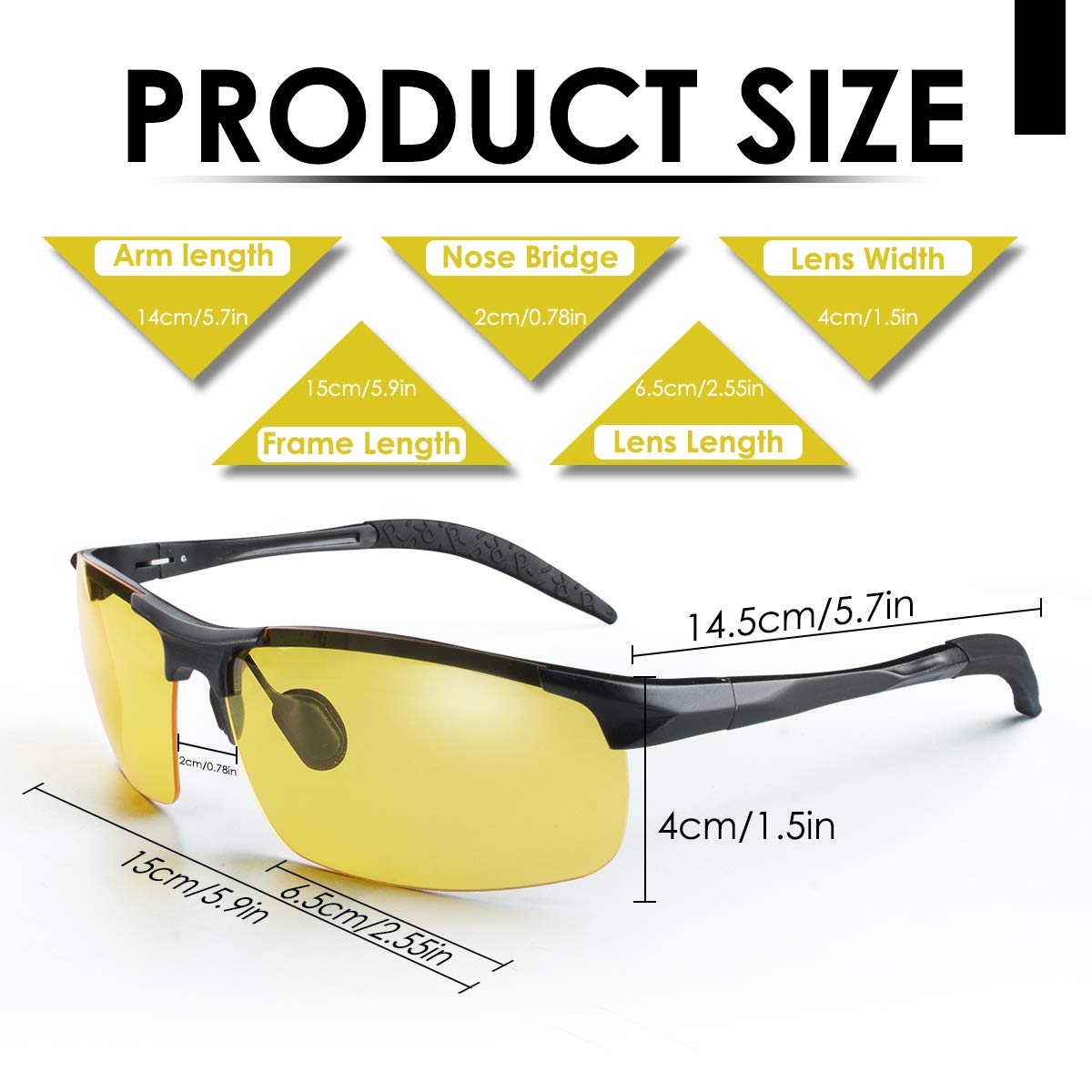 CHEREEKI Gafas de Sol Visión Nocturna, Gafas de Sol Visión Nocturna Polarizadas Hombre Mujer, Gafas de Conducir Deportes100% Protección UV400 Gafas para Conducción (amarillo)