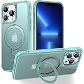CHAOFEnG Magnetic Compatible with iPhone 13 Pro Max Case with Stand [Military Grade Drop Tested][Compatible with Magnet] Ring Translucent Slim Hard Back Soft Edge, Teal Green